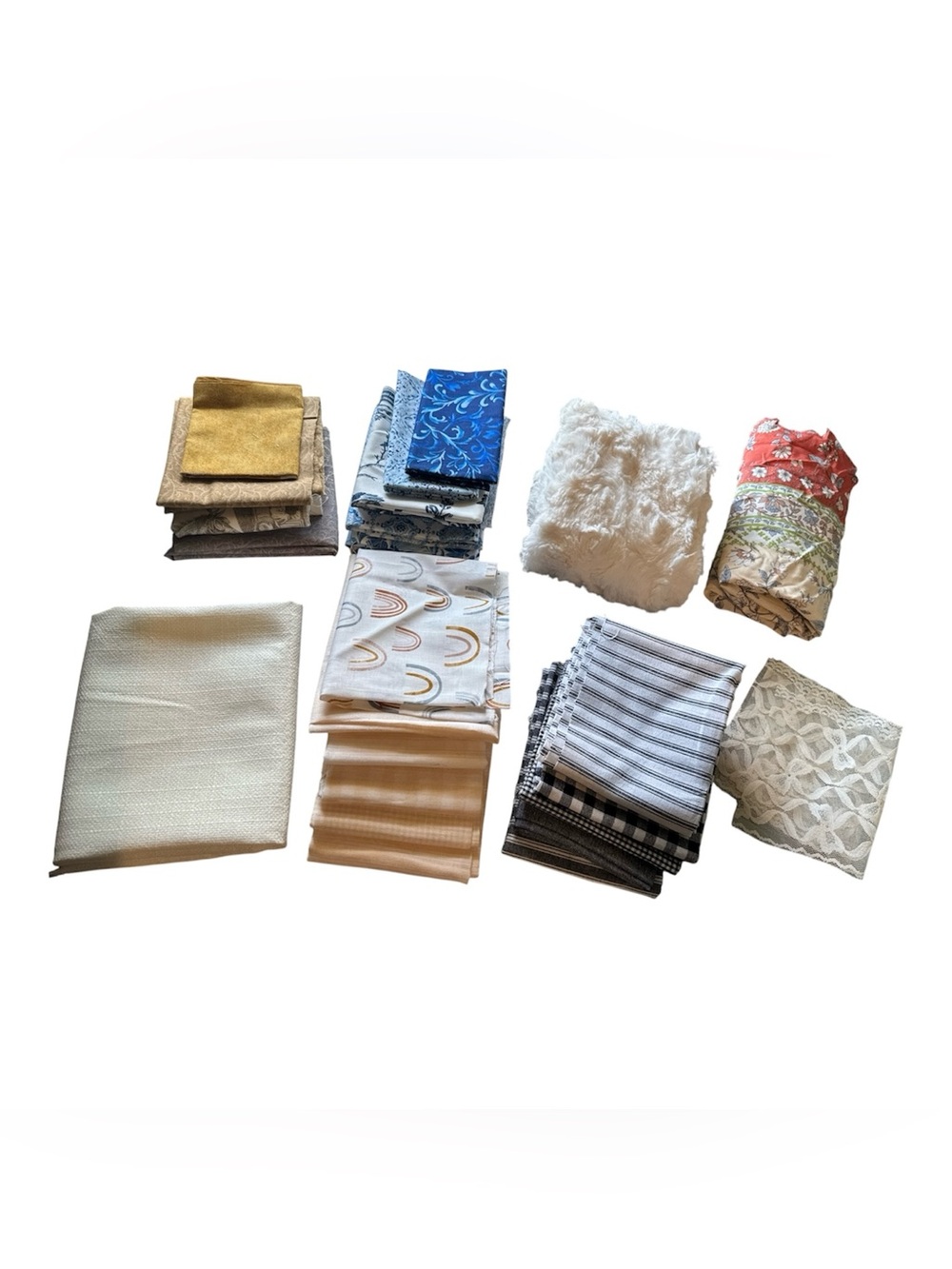 Fabric Remnants from Fat Quarters for Crafting and Quilting Lot Used